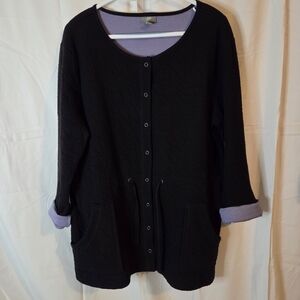 J. Jill Black Snap-up Shacket with Purple Lining Pockets Tie Waist Size L
